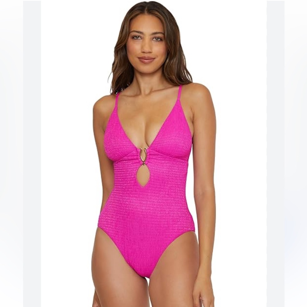NWT BECCA Luminous One Piece Plunge Neckline Cutout Swimsuit